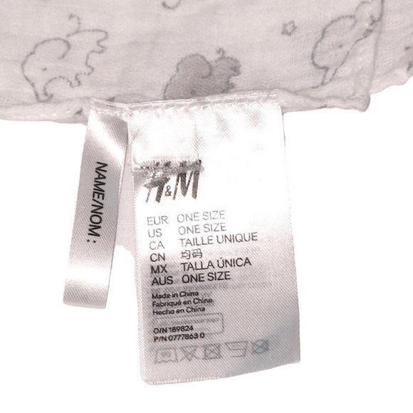 H&M Gray Elephant Baby White Muslin Security Blanket Lovey 23" X 23" - Picture 3 of 3